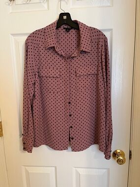 Polka Dot Button-Up Blouse - Dusty Rose